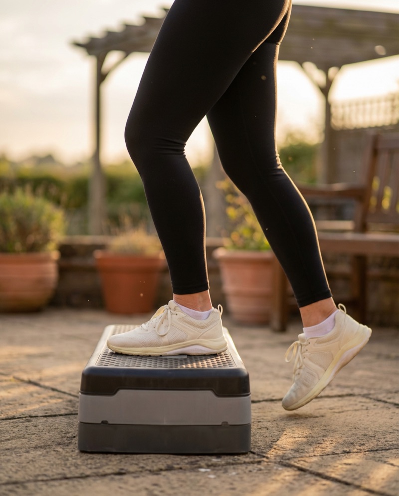 Example fitness social media content showing outdoor step exercise