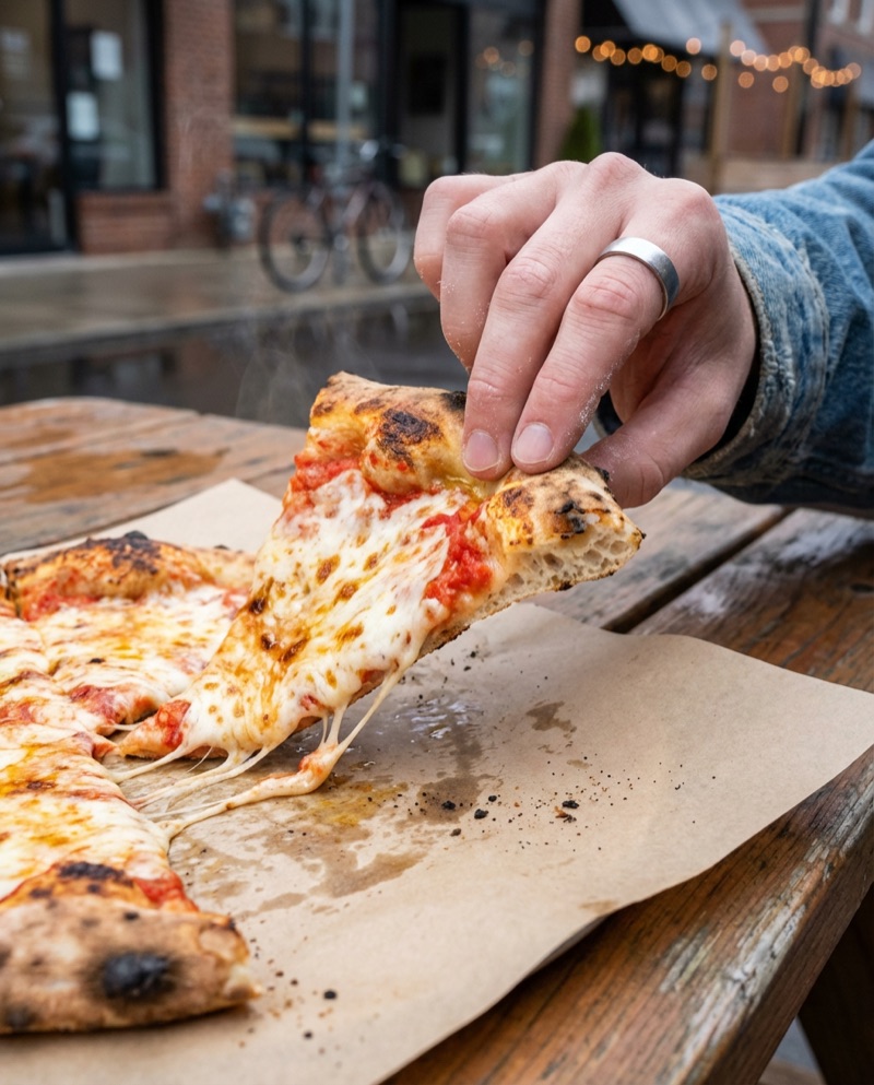 Example restaurant social media content showing a fresh pizza being served