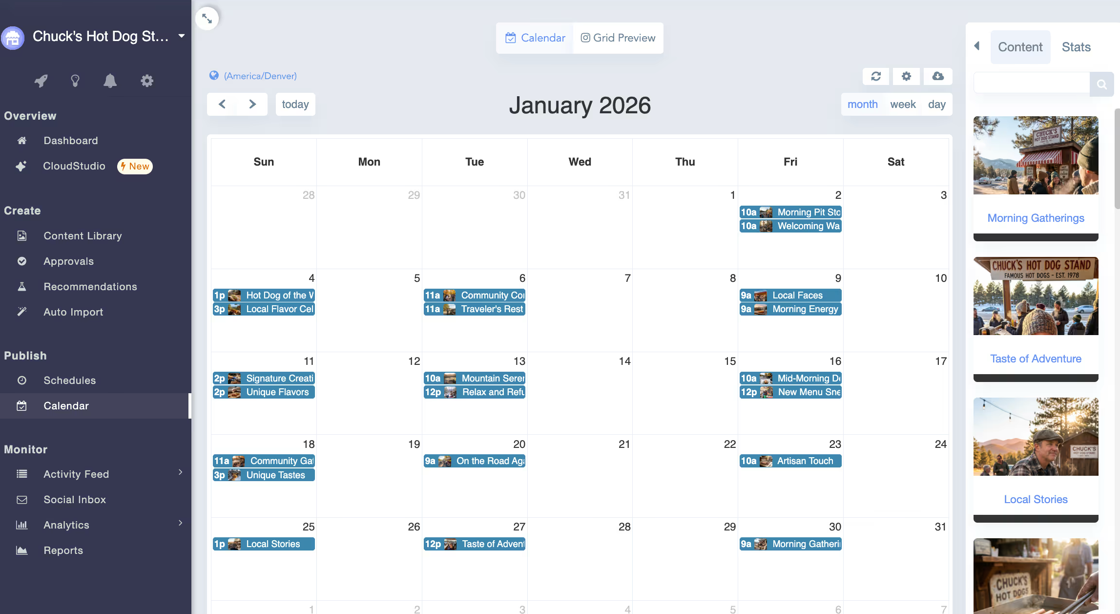 C2.agency content calendar — scheduled social media posts