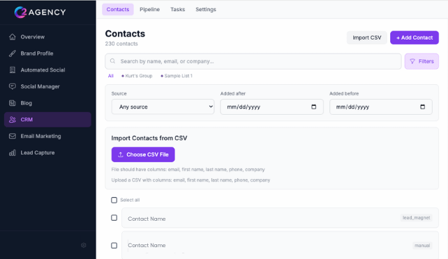 C2 Agency CRM groups powering email targeting
