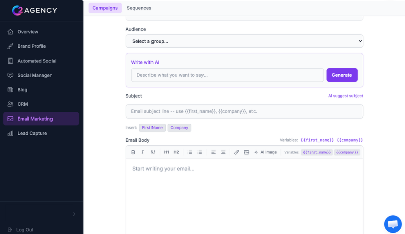 C2 Agency full AI email campaign builder